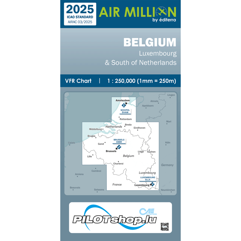 Carte AIR MILLION ZOOM VFR BELGIQUE 2025 au 1/250 000