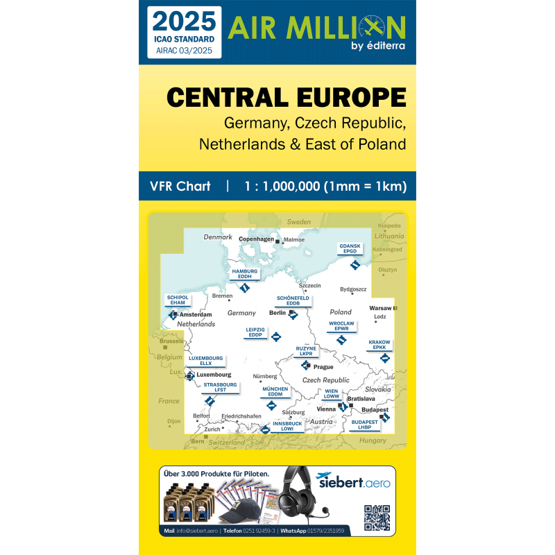 Carte OACI 2025 AIR MILLION VFR CENTRAL EUROPE ( ALLEMAGNE) au 1/1 000 000