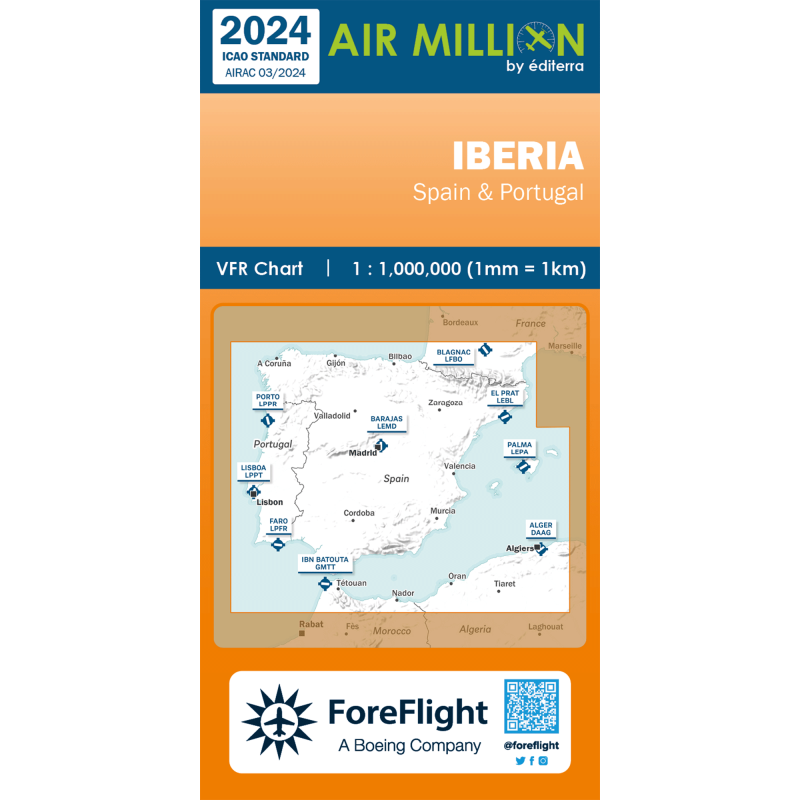 Carte OACI 2025 AIR MILLION VFR ESPAGNE/PORTUGAL au 1/1 000 000