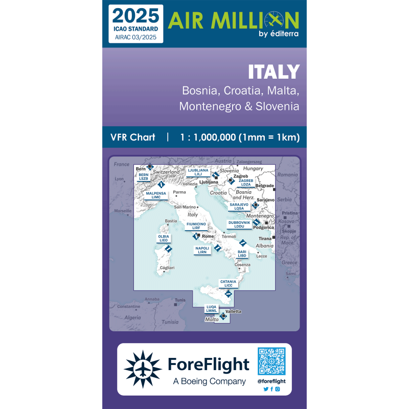 CARTE OACI 2025 AIR MILLION ITALIE AU 1/ 1 000 000