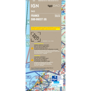 Carte aeronautique oaci IGN France SUD OUEST 2024